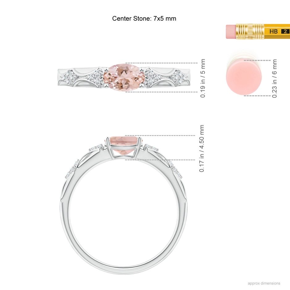 7x5mm AAAA Oval Morganite Vintage Style Ring with Diamond Accents in White Gold ruler