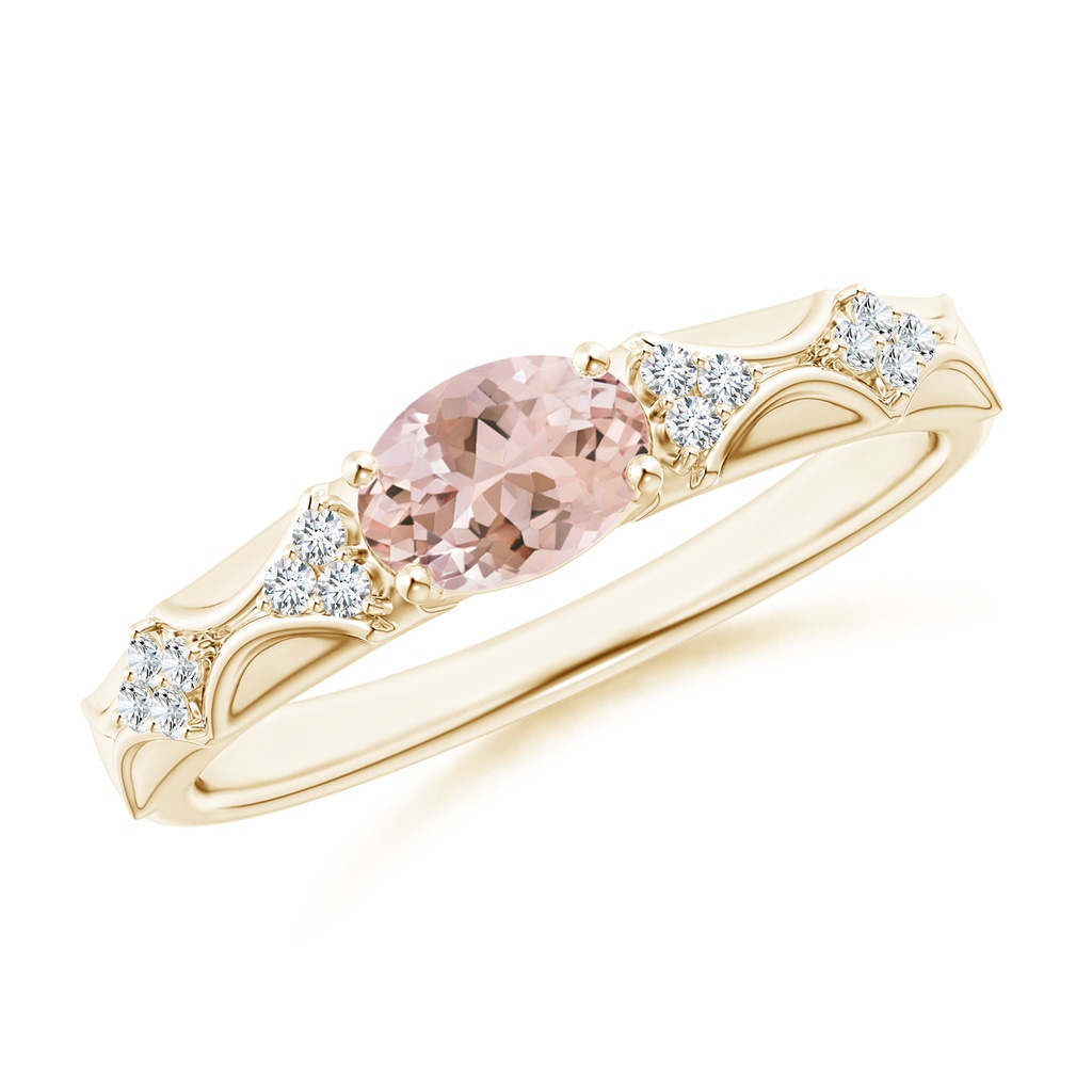 7x5mm AAAA Oval Morganite Vintage Style Ring with Diamond Accents in Yellow Gold