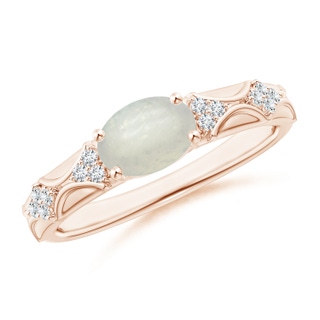 8x6mm A Oval Moonstone Vintage Style Ring with Diamond Accents in 9K Rose Gold