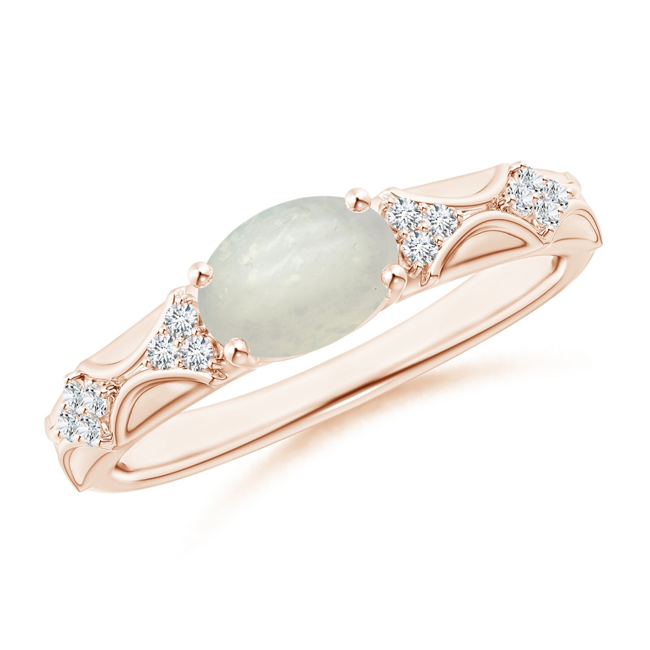 8x6mm A Oval Moonstone Vintage Style Ring with Diamond Accents in Rose Gold 