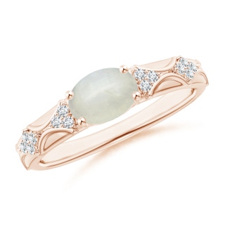 8x6mm AA Oval Moonstone Vintage Style Ring with Diamond Accents in 10K Rose Gold