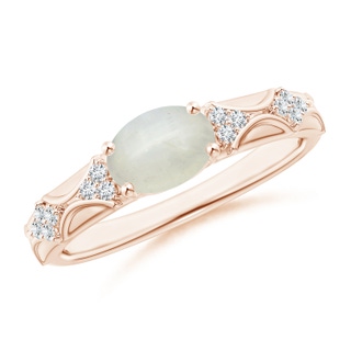 8x6mm AA Oval Moonstone Vintage Style Ring with Diamond Accents in Rose Gold