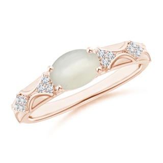 8x6mm AAA Oval Moonstone Vintage Style Ring with Diamond Accents in 10K Rose Gold