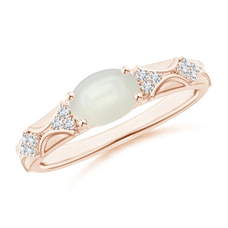 8x6mm AAAA Oval Moonstone Vintage Style Ring with Diamond Accents in Rose Gold