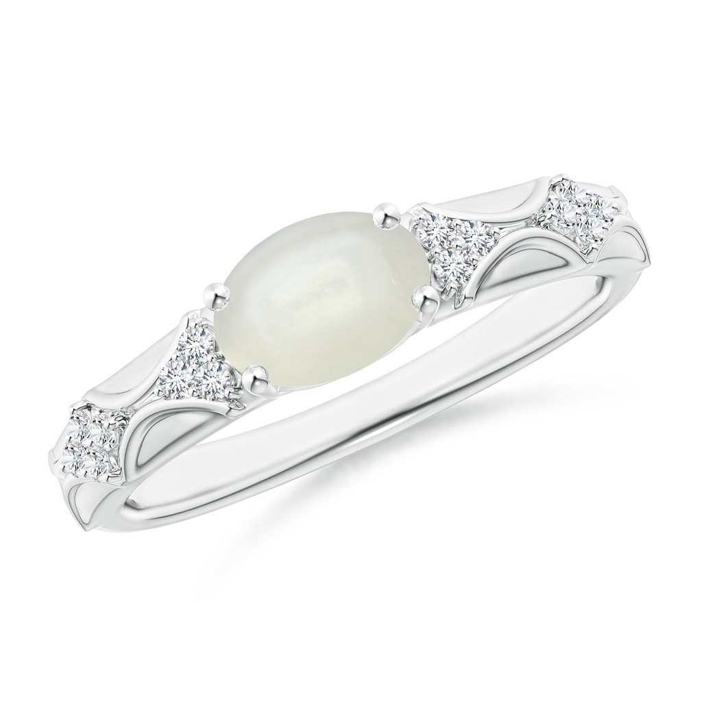 8x6mm AAAA Oval Moonstone Vintage Style Ring with Diamond Accents in White Gold