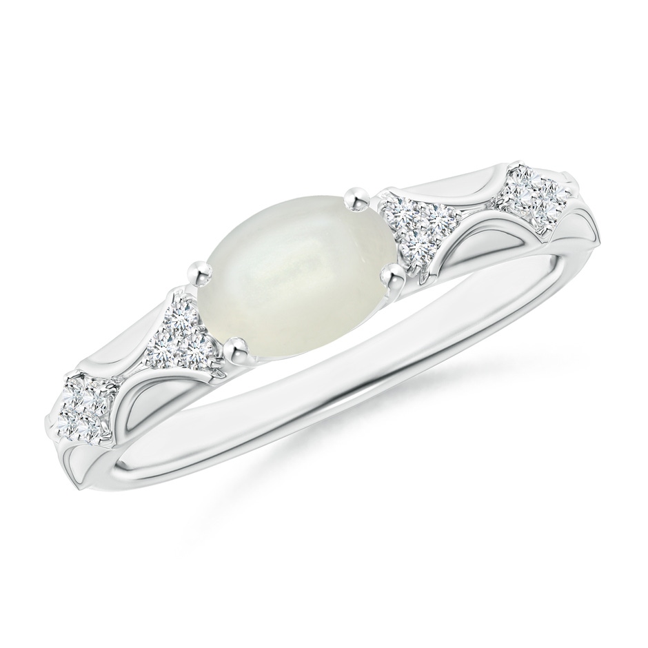 8x6mm AAAA Oval Moonstone Vintage Style Ring with Diamond Accents in White Gold 