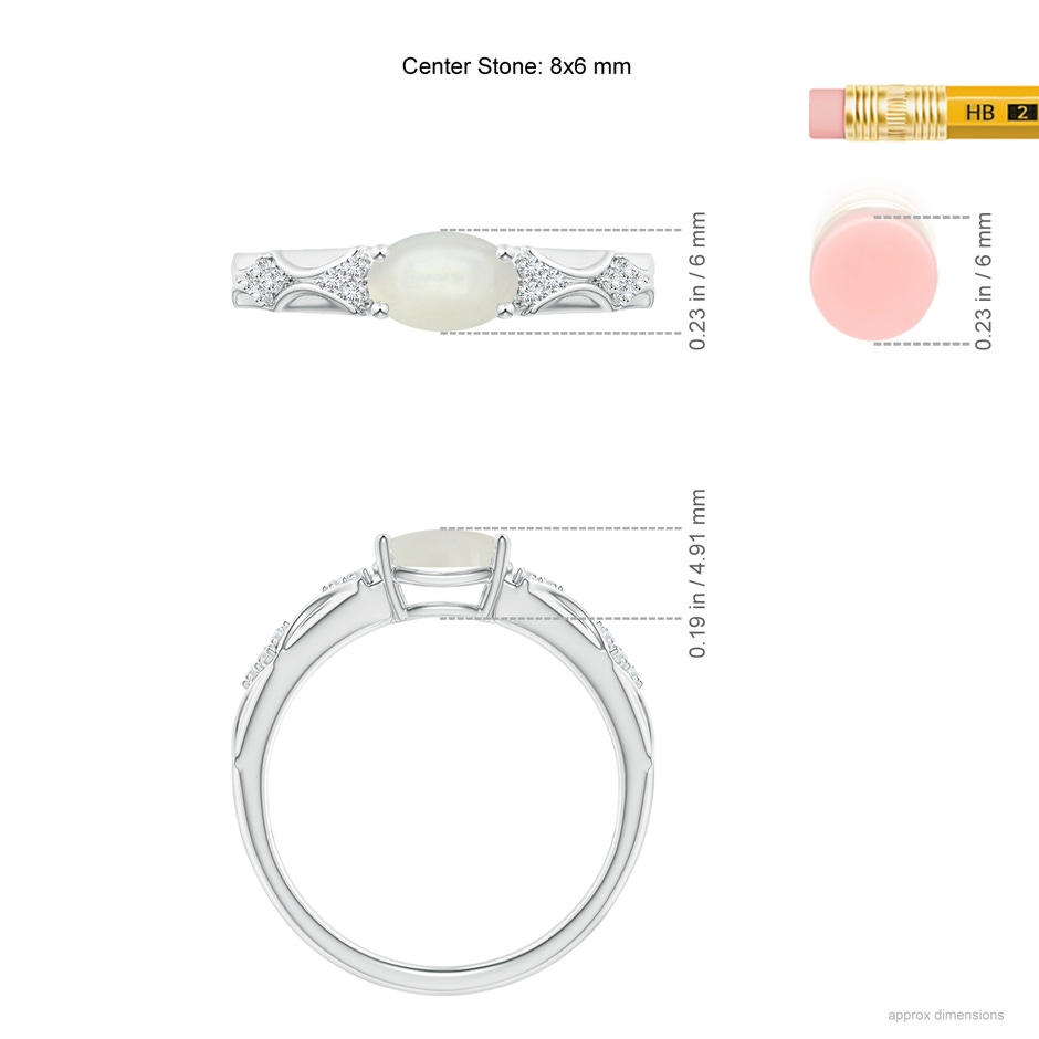 8x6mm AAAA Oval Moonstone Vintage Style Ring with Diamond Accents in White Gold ruler