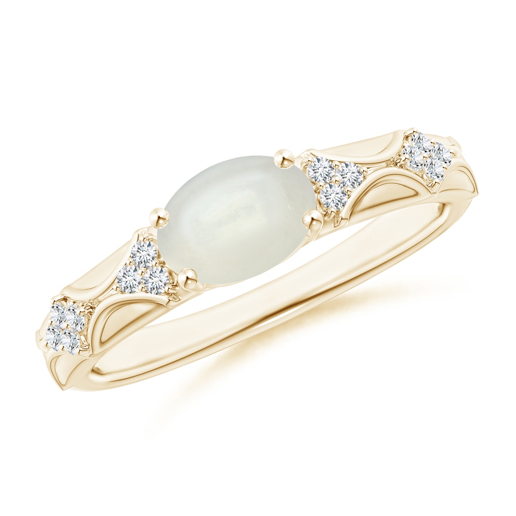 8x6mm AAAA Oval Moonstone Vintage Style Ring with Diamond Accents in Yellow Gold