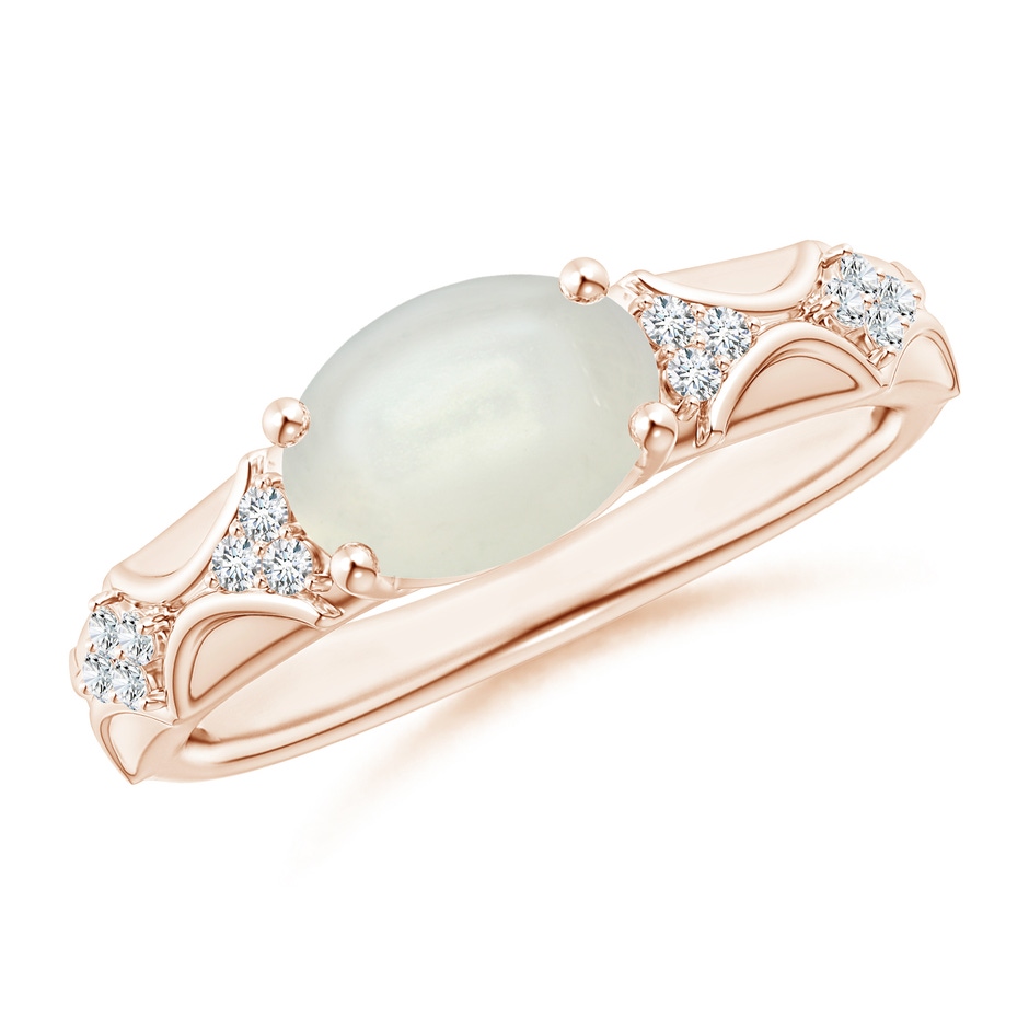 9x7mm AAAA Oval Moonstone Vintage Style Ring with Diamond Accents in Rose Gold 