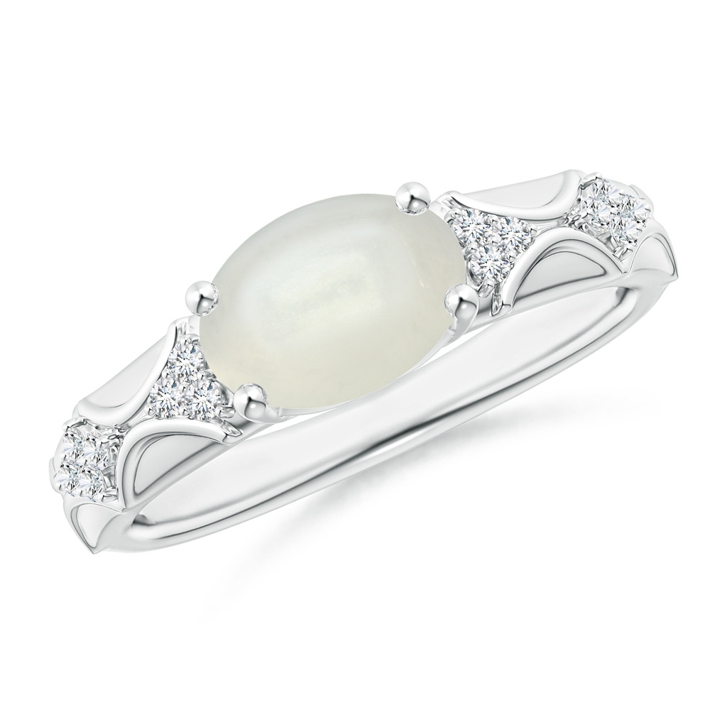 9x7mm AAAA Oval Moonstone Vintage Style Ring with Diamond Accents in White Gold
