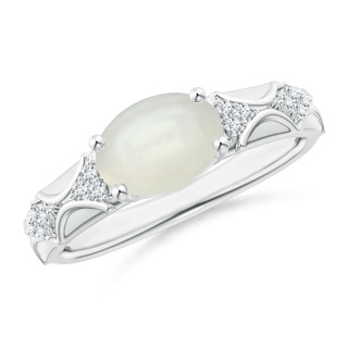 9x7mm AAAA Oval Moonstone Vintage Style Ring with Diamond Accents in White Gold