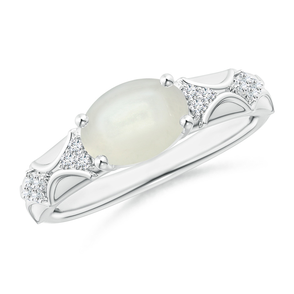 9x7mm AAAA Oval Moonstone Vintage Style Ring with Diamond Accents in White Gold 