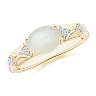 9x7mm AAAA Oval Moonstone Vintage Style Ring with Diamond Accents in Yellow Gold