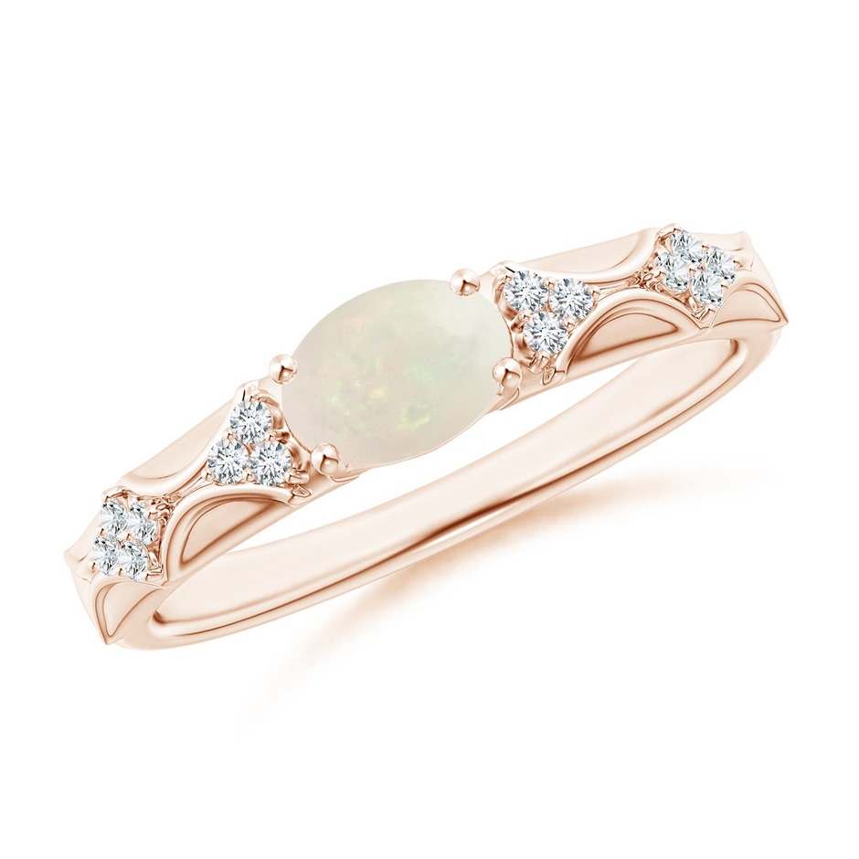 7x5mm A Oval Opal Vintage Style Ring with Diamond Accents in Rose Gold 