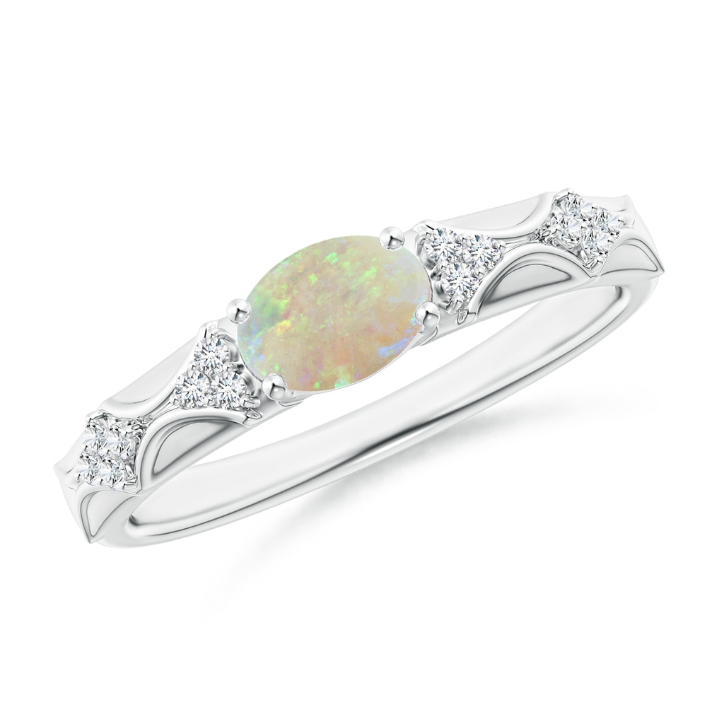 7x5mm AAA Oval Opal Vintage Style Ring with Diamond Accents in White Gold