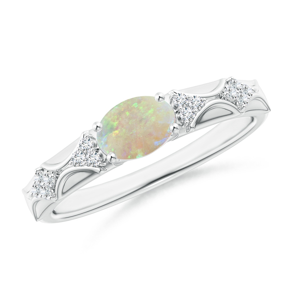 7x5mm AAA Oval Opal Vintage Style Ring with Diamond Accents in White Gold 