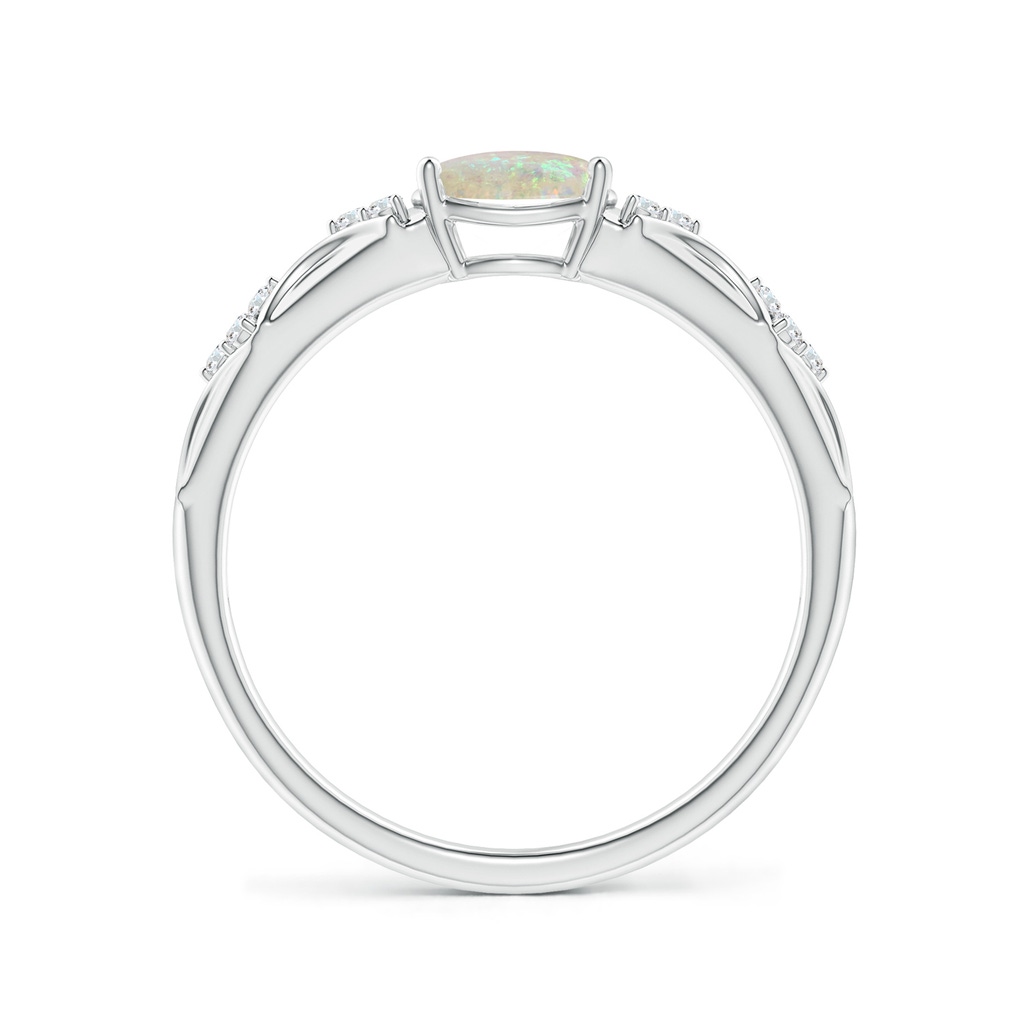 7x5mm AAA Oval Opal Vintage Style Ring with Diamond Accents in White Gold - Side_1