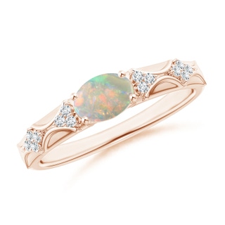 7x5mm AAAA Oval Opal Vintage Style Ring with Diamond Accents in 10K Rose Gold