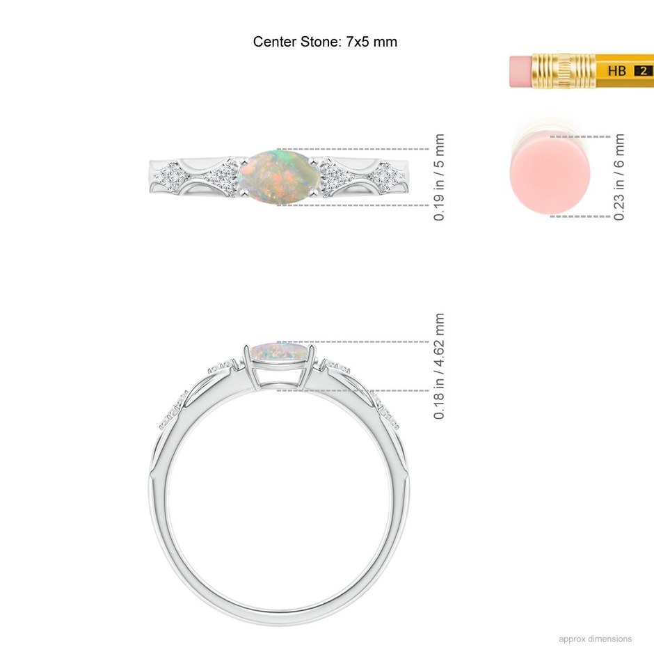 7x5mm AAAA Oval Opal Vintage Style Ring with Diamond Accents in P950 Platinum ruler