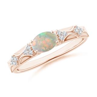 7x5mm AAAA Oval Opal Vintage Style Ring with Diamond Accents in Rose Gold