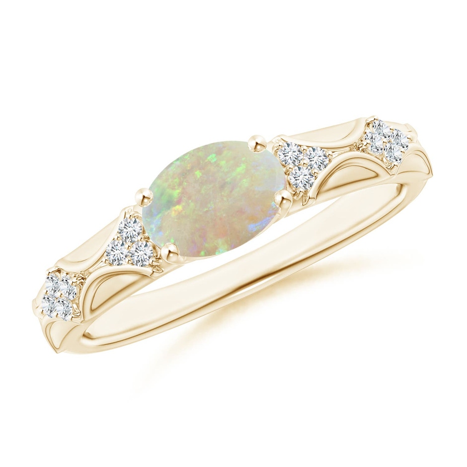 8x6mm AAA Oval Opal Vintage Style Ring with Diamond Accents in 18K Yellow Gold 
