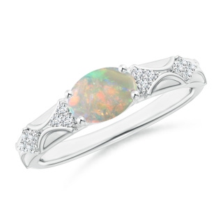 8x6mm AAAA Oval Opal Vintage Style Ring with Diamond Accents in P950 Platinum