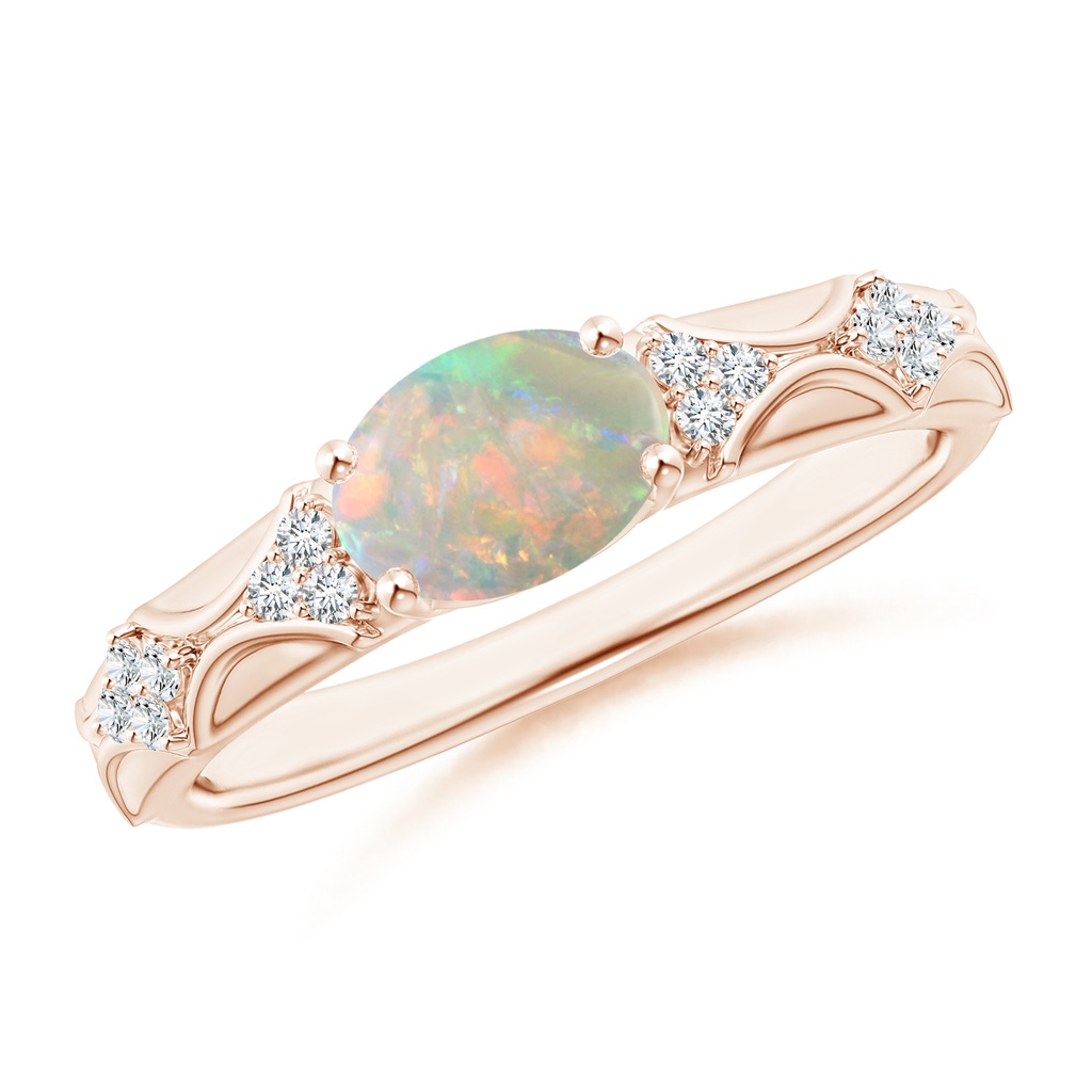 8x6mm AAAA Oval Opal Vintage Style Ring with Diamond Accents in Rose Gold