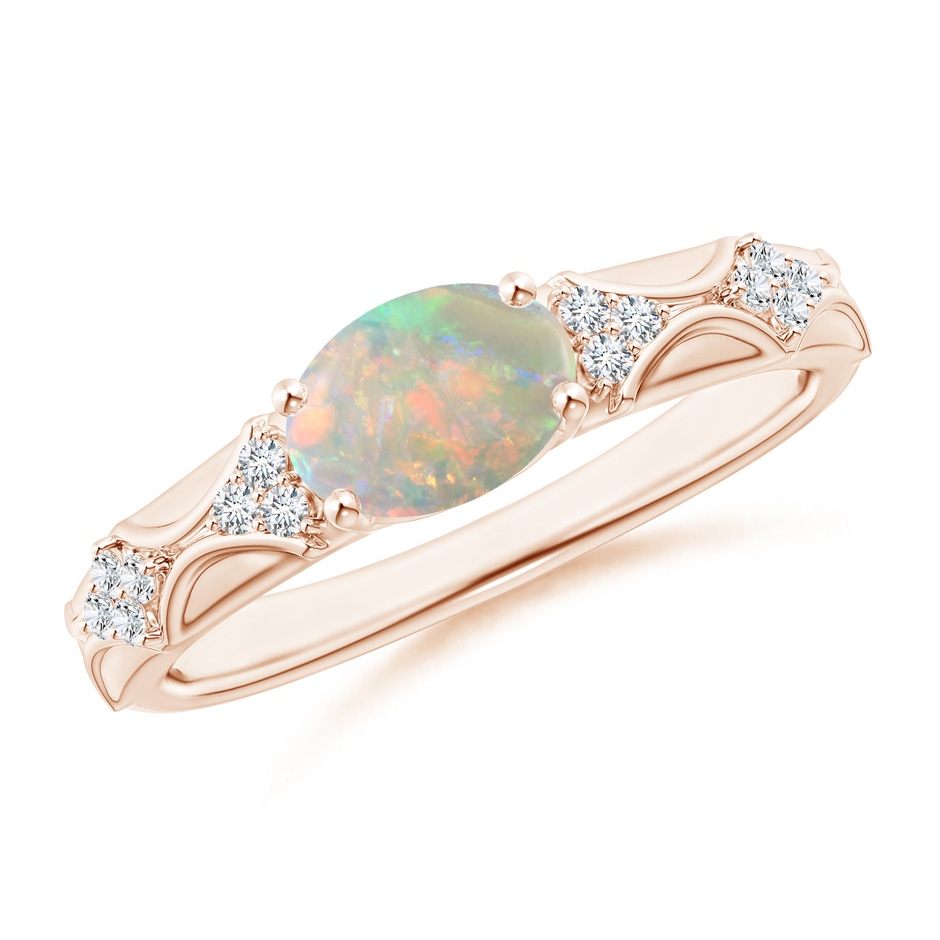 8x6mm AAAA Oval Opal Vintage Style Ring with Diamond Accents in Rose Gold 