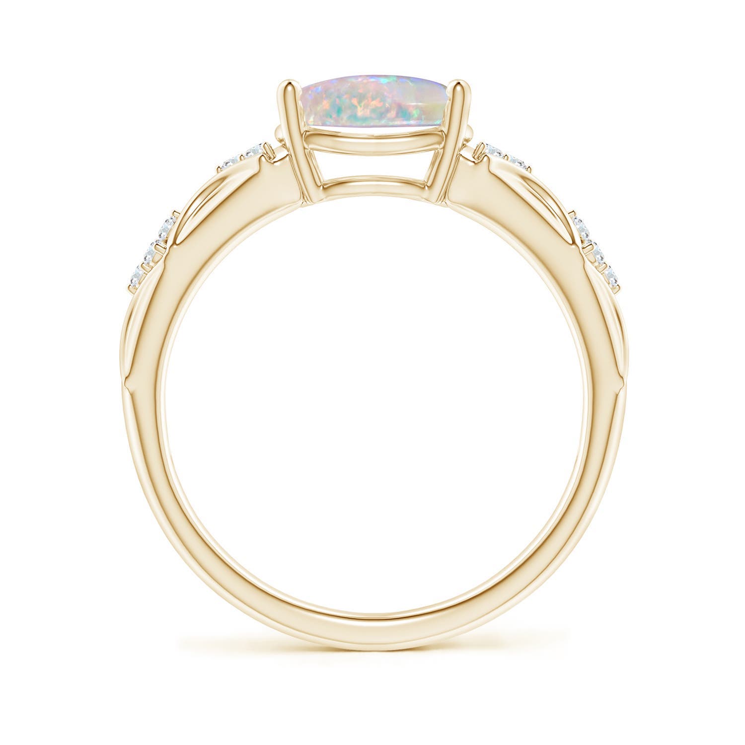 9x7mm AAAA Oval Opal Vintage Style Ring with Diamond Accents in 18K Yellow Gold