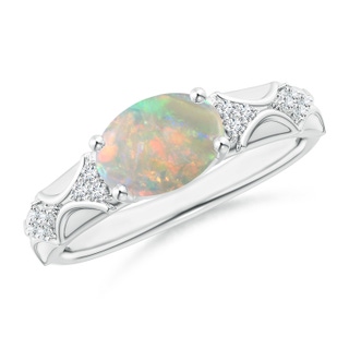 9x7mm AAAA Oval Opal Vintage Style Ring with Diamond Accents in P950 Platinum