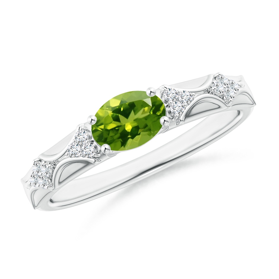 7x5mm AAAA Oval Peridot Vintage Style Ring with Diamond Accents in P950 Platinum 