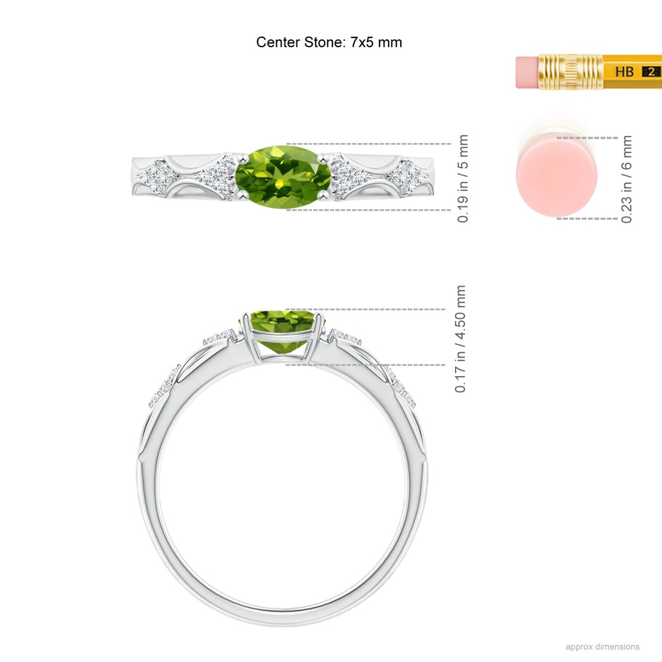 7x5mm AAAA Oval Peridot Vintage Style Ring with Diamond Accents in P950 Platinum ruler