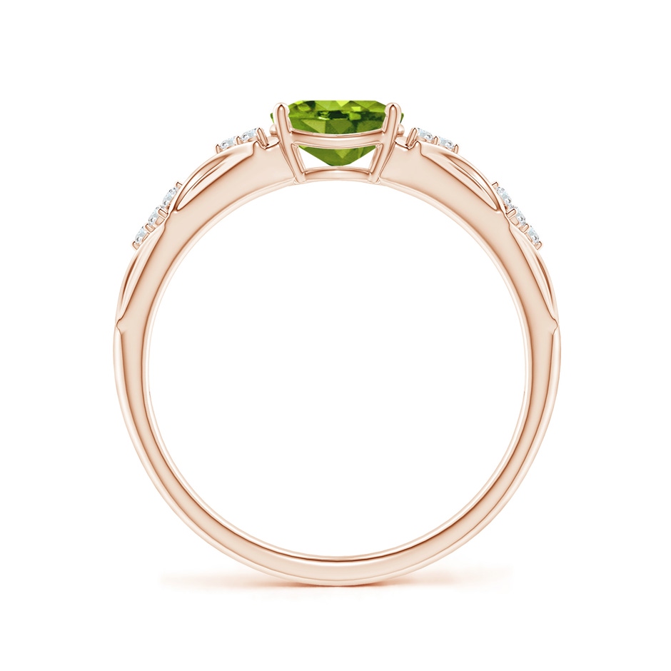 7x5mm AAAA Oval Peridot Vintage Style Ring with Diamond Accents in Rose Gold side-1