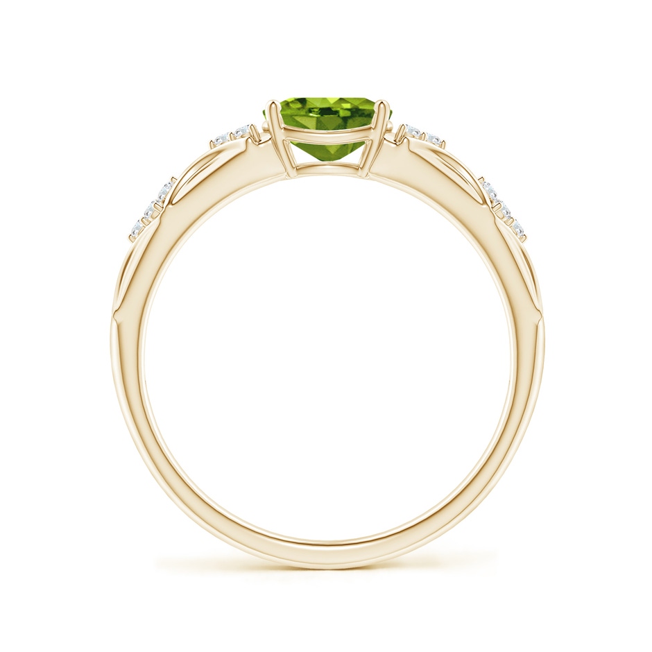 7x5mm AAAA Oval Peridot Vintage Style Ring with Diamond Accents in Yellow Gold side-1