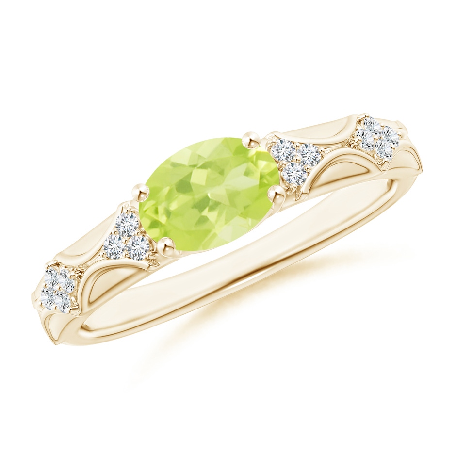 8x6mm A Oval Peridot Vintage Style Ring with Diamond Accents in Yellow Gold 