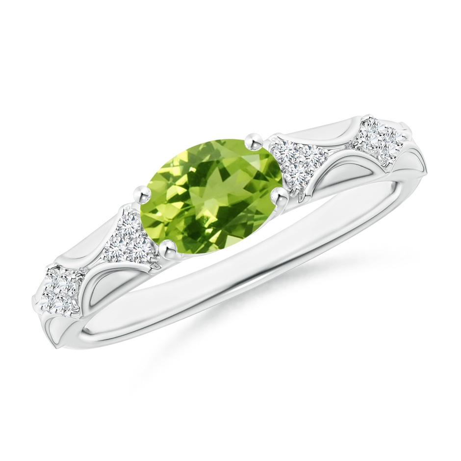 8x6mm AAA Oval Peridot Vintage Style Ring with Diamond Accents in White Gold 