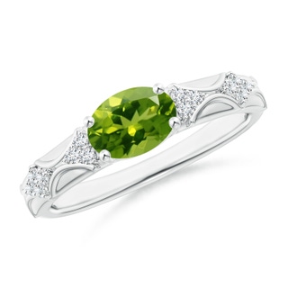 8x6mm AAAA Oval Peridot Vintage Style Ring with Diamond Accents in P950 Platinum