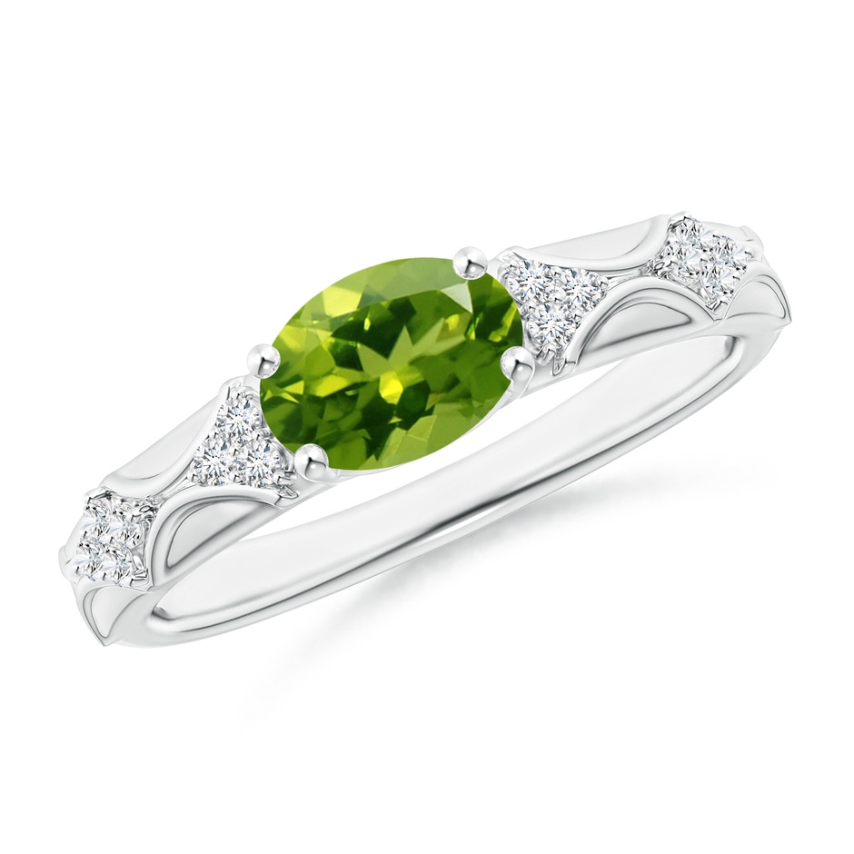 8x6mm AAAA Oval Peridot Vintage Style Ring with Diamond Accents in P950 Platinum 