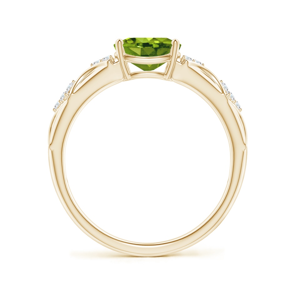 8x6mm AAAA Oval Peridot Vintage Style Ring with Diamond Accents in Yellow Gold side-1