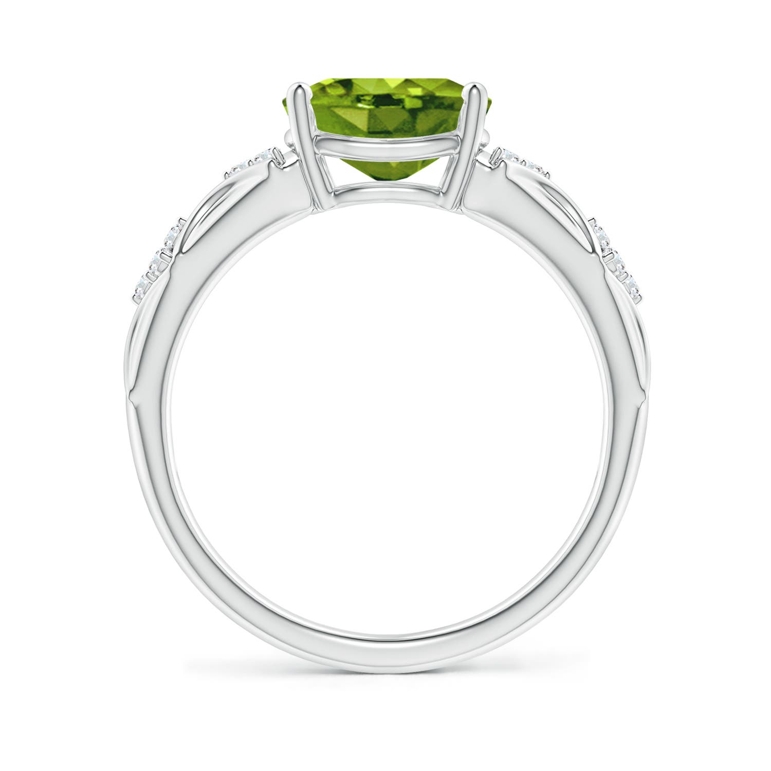 9x7mm AAAA Oval Peridot Vintage Style Ring with Diamond Accents in P950 Platinum