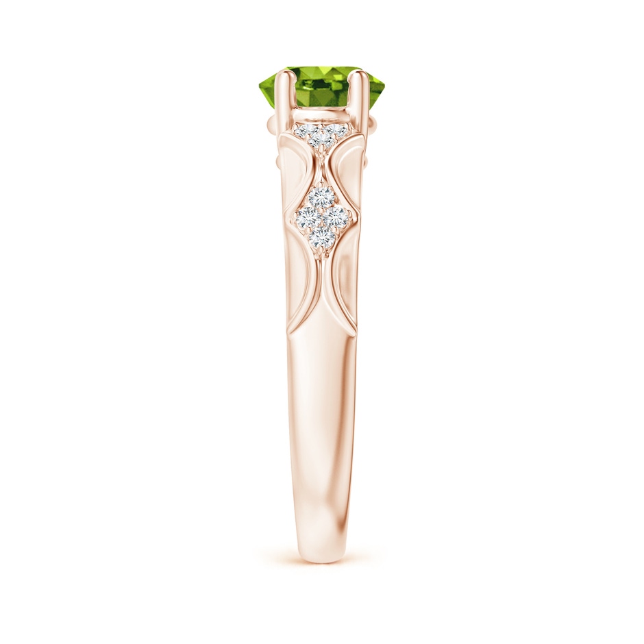 9x7mm AAAA Oval Peridot Vintage Style Ring with Diamond Accents in Rose Gold side-2