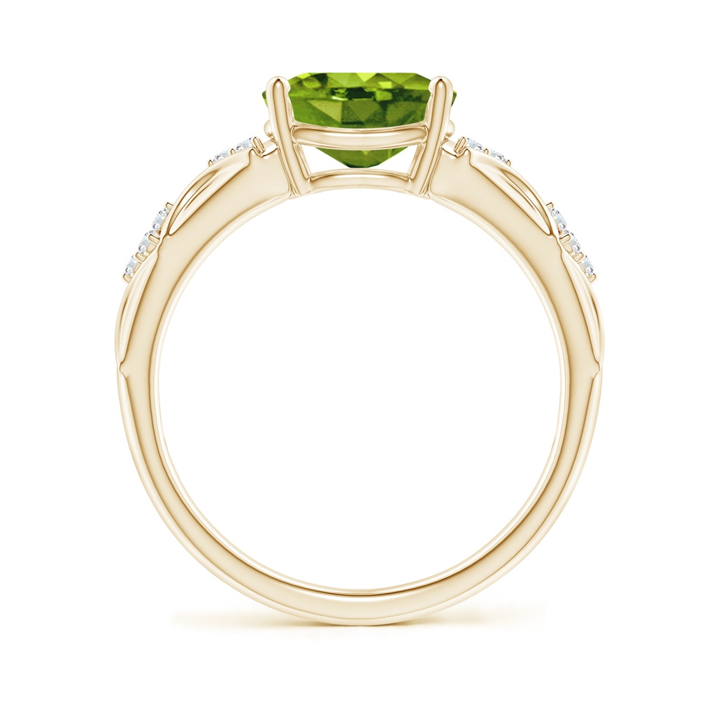 9x7mm AAAA Oval Peridot Vintage Style Ring with Diamond Accents in Yellow Gold - side_1