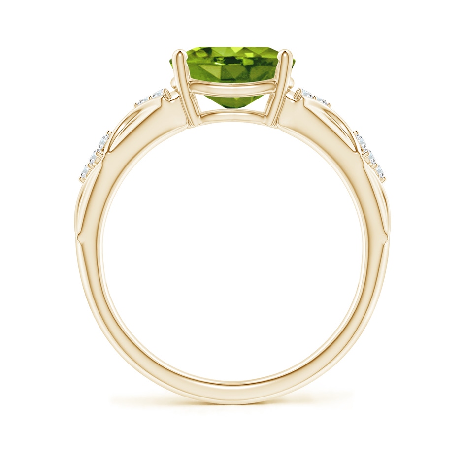 9x7mm AAAA Oval Peridot Vintage Style Ring with Diamond Accents in Yellow Gold side-1