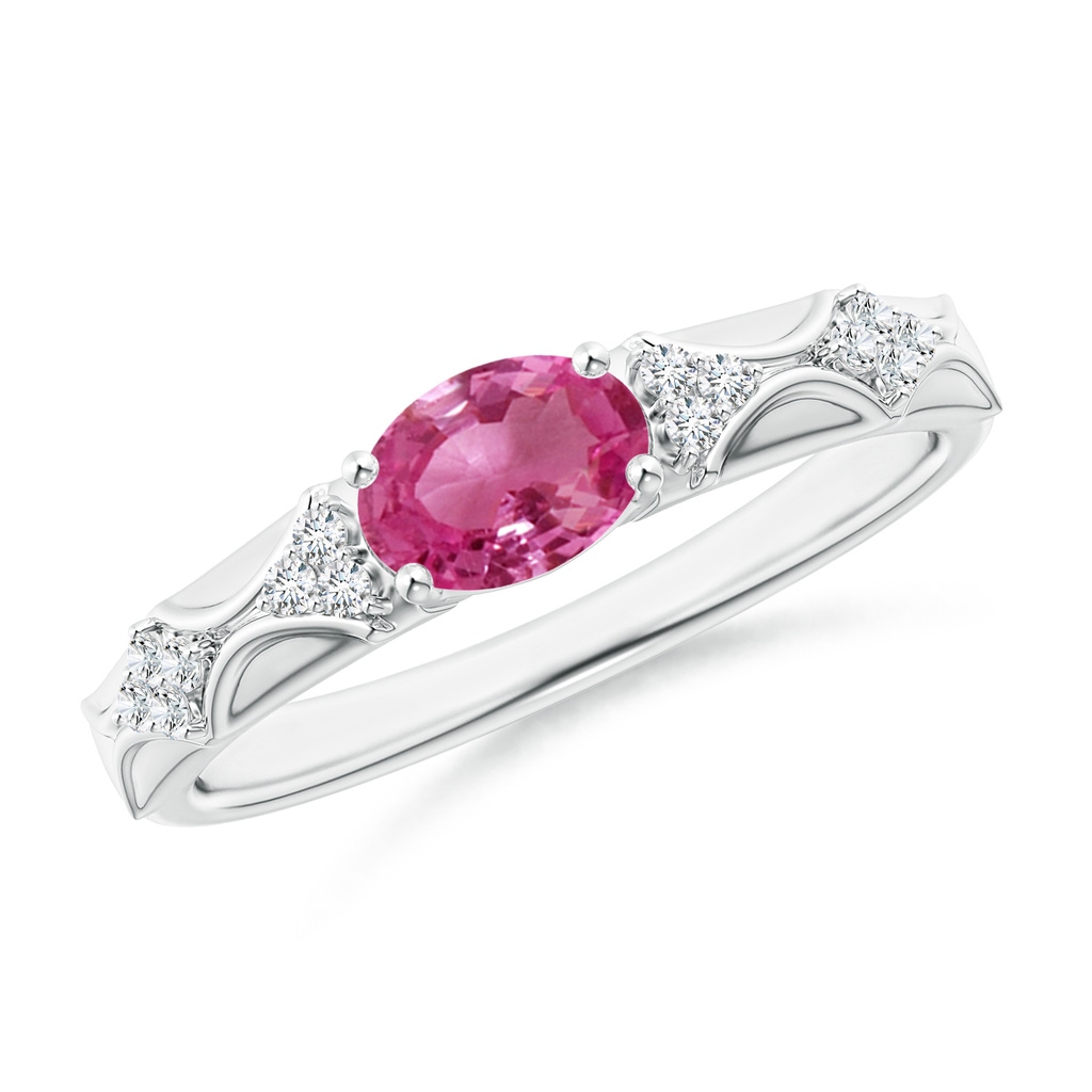 7x5mm AAAA Oval Pink Sapphire Vintage Style Ring with Diamond Accents in P950 Platinum