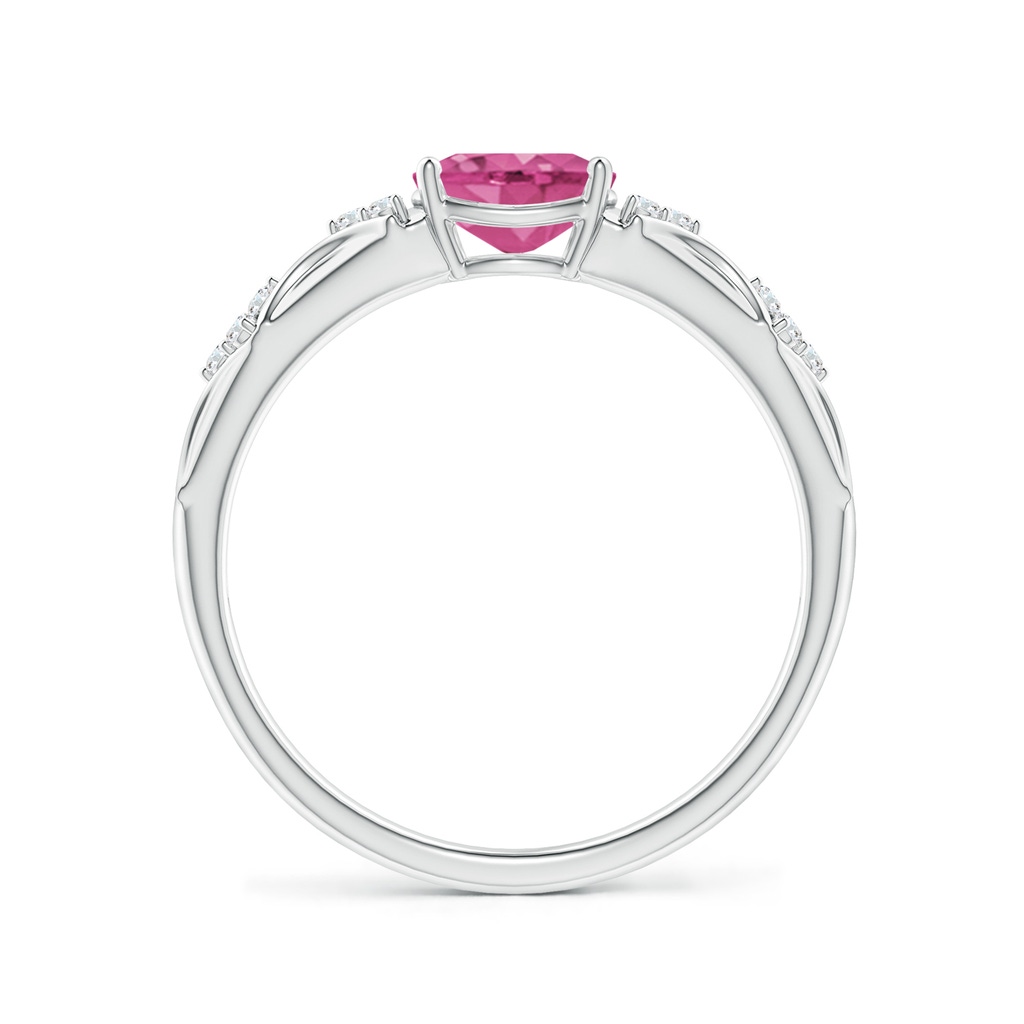 7x5mm AAAA Oval Pink Sapphire Vintage Style Ring with Diamond Accents in White Gold Side-1