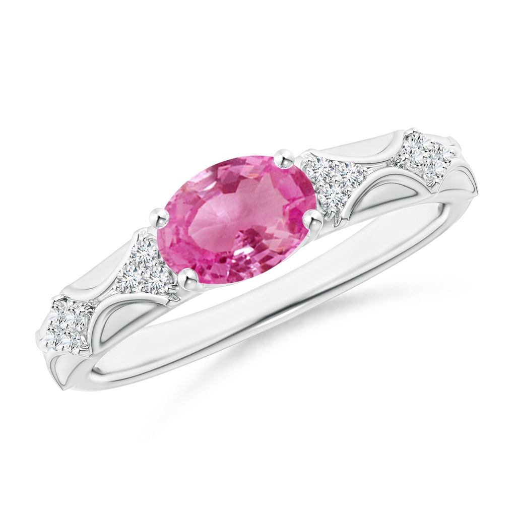 8x6mm AAA Oval Pink Sapphire Vintage Style Ring with Diamond Accents in White Gold