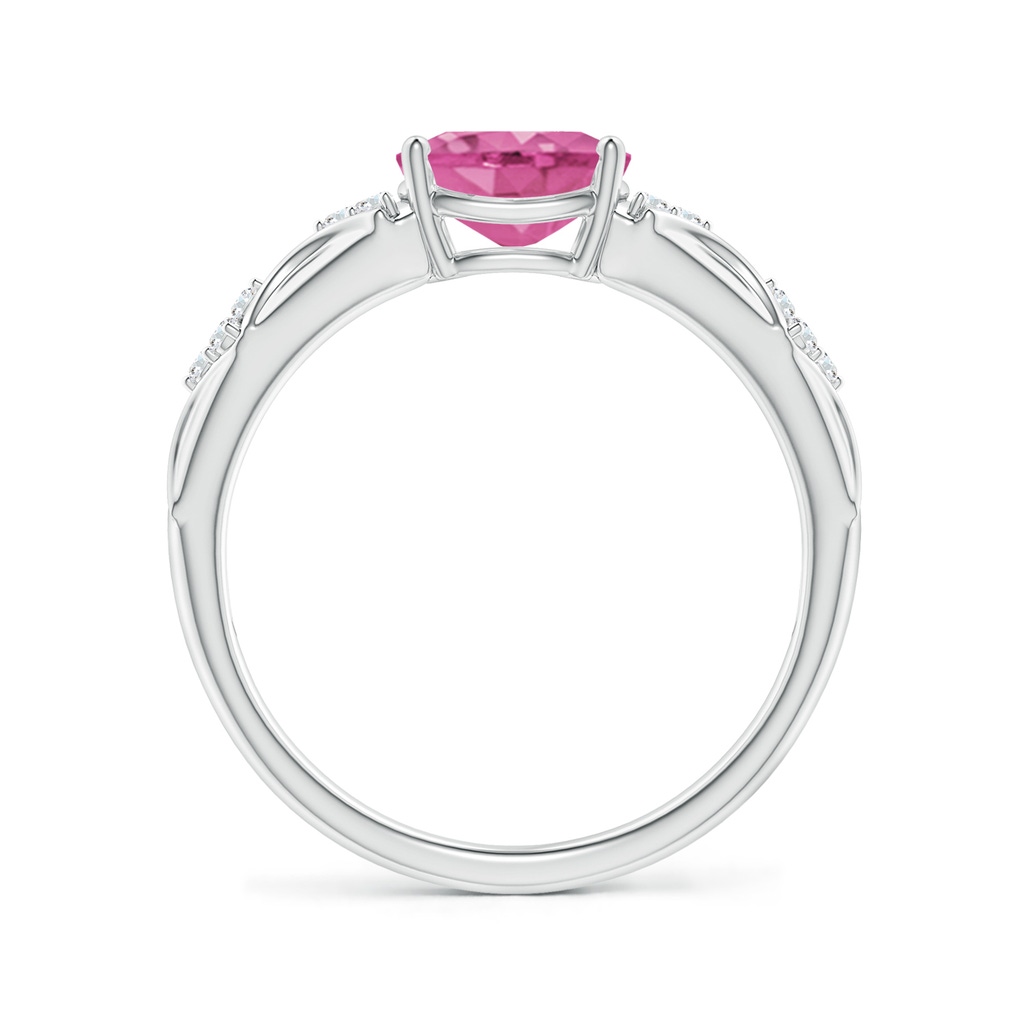 8x6mm AAA Oval Pink Sapphire Vintage Style Ring with Diamond Accents in White Gold Side-1