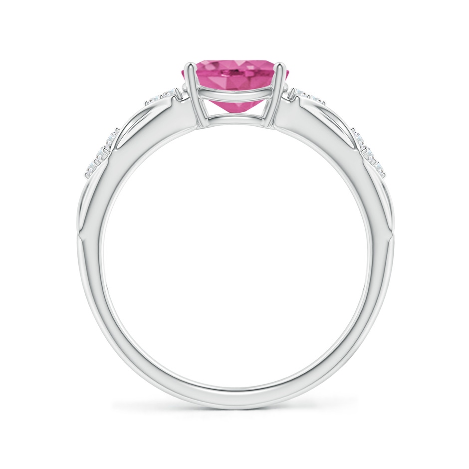 8x6mm AAA Oval Pink Sapphire Vintage Style Ring with Diamond Accents in White Gold side-1