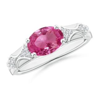 9x7mm AAAA Oval Pink Sapphire Vintage Style Ring with Diamond Accents in P950 Platinum