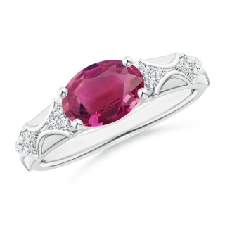 9x7mm AAAA Oval Pink Tourmaline Vintage Style Ring with Diamond Accents in P950 Platinum